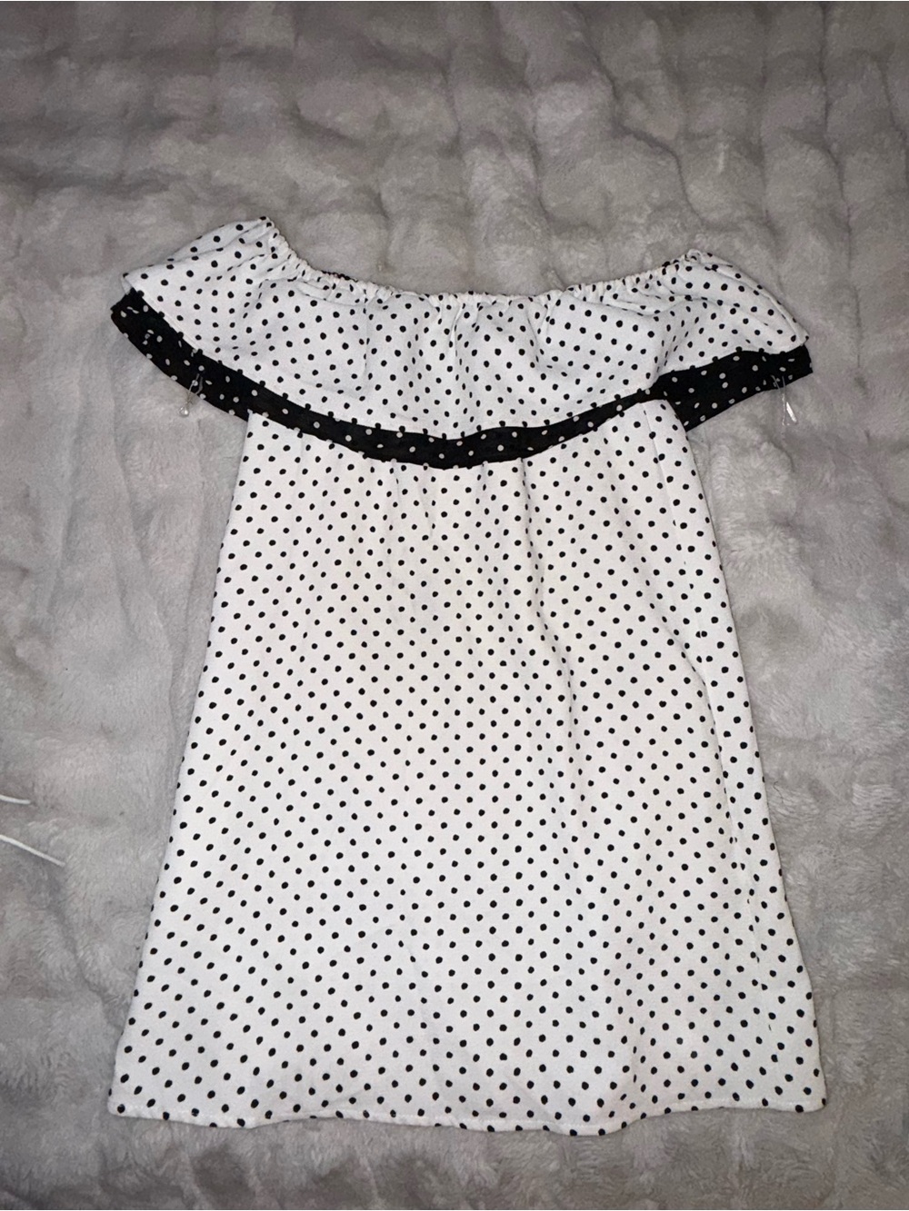Zara White and Black Polka Dot Off-Shoulder Dress